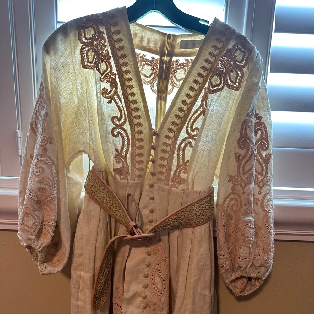 Zimmerman ivory and pink mini dress with belt